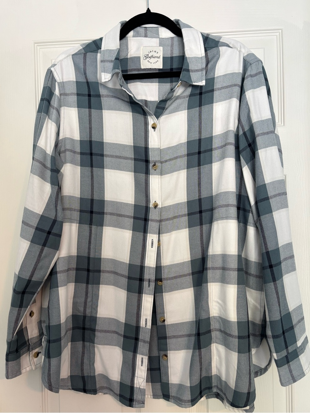 JACHS Girlfriend Plaid Button-Down Flannel Shirt